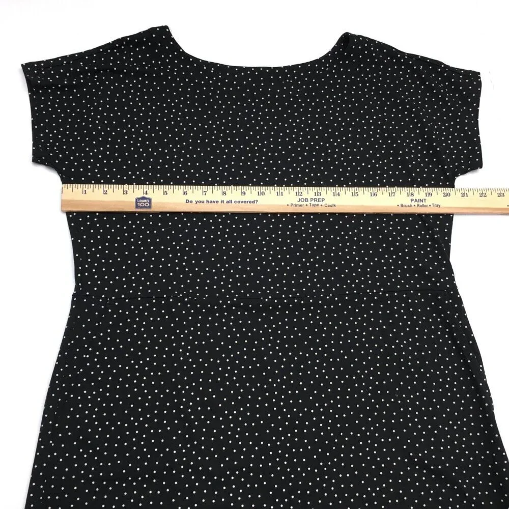 NEW J. Jill Black & White Polka Dot Dress Cap Sleeves Pockets Medium
